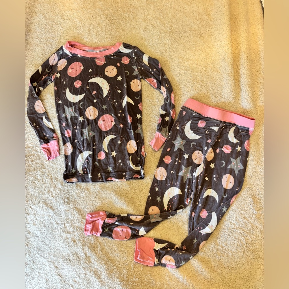 Little Sleepies Girls Pink Moon Print Pajama 2 piece Set, Bamboo, 2T